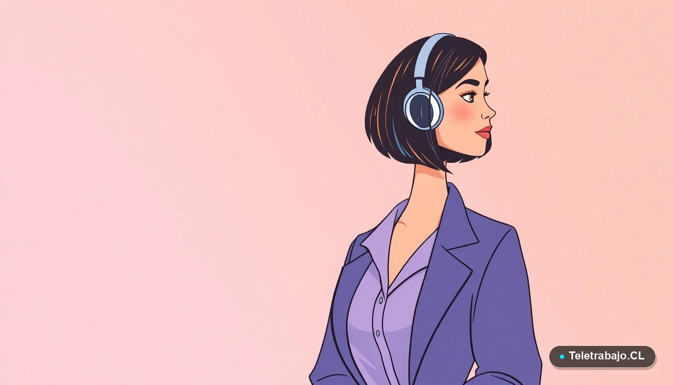 Joven profesional mujer chilena sonriendo, representando el éxito en la búsqueda de prácticas profesionales, ilustración vectorial plana moderna.