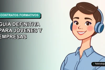 Ilustración plana corporativa de una trabajadora joven sonriente con blusa azul, sobre fondo degradado verde azulado, representando los nuevos contratos formativos en Chile.