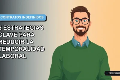 Ilustración vectorial plana de un trabajador masculino de tecnología con suéter verde, sobre un fondo degradado azul, representando estrategias para contratos indefinidos en Chile.