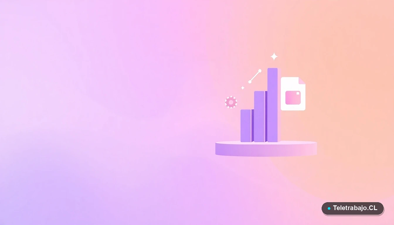 Composición abstracta de interfaz de usuario con gráficos y iconos flotantes en tonos lavanda y durazno, sobre fondo degradado, representando conceptos de estrategia y datos laborales.