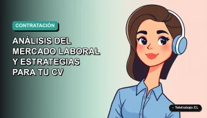 Ilustración vectorial plana de una mujer profesional chilena con blusa azul, representando el análisis de contratos indefinidos y estrategias de CV para el mercado laboral del 2026.