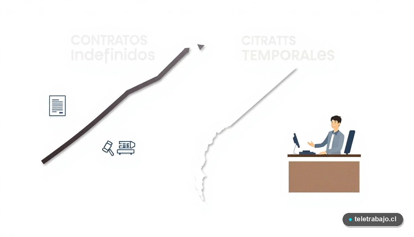 Infografía sobre el aumento de contratos indefinidos y reducción de temporales en Chile 2026