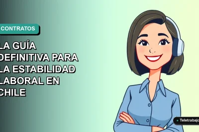 Ilustración plana corporativa de una mujer profesional chilena con blusa azul, sonriendo, sobre fondo degradado suave, representando la estabilidad de un contrato indefinido.