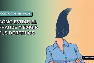 Ilustración vectorial plana de una mujer profesional chilena con blusa azul y corte bob, sobre fondo degradado azul verdoso, representando derechos laborales en teletrabajo.