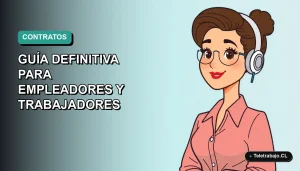 Guía ilustrada sobre contratos temporales en Chile para empleadores y trabajadores, estilo corporativo moderno.