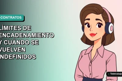 Ilustración plana corporativa de una trabajadora chilena de tecnología, con fondo degradado azul verdoso, sobre límites de encadenamiento laboral.