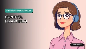 Ilustración vectorial plana de estilo premium de una mujer profesional chilena trabajando remotamente, con fondo degradado suave, para artículo sobre planificación financiera post renuncia.