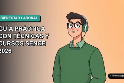 Ilustración plana de trabajador chileno sonriente con fondo degradado azul verdoso, representando el manejo del estrés laboral.