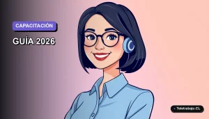 Ilustración plana vectorial de una mujer profesional con blusa azul y lentes, sonriendo, sobre un fondo degradado lavanda suave. Representa cursos SENCE para gestión de inventario.