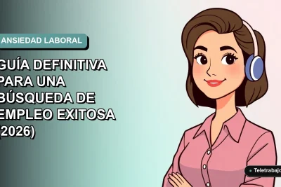 Ilustración plana vectorial de una mujer profesional chilena con expresión tranquila, sobre fondo degradado azul verdoso. Representa el manejo de la ansiedad laboral.