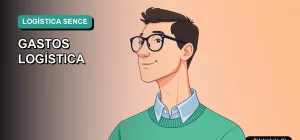 Ilustración vectorial plana moderna de un trabajador masculino revisando gráficos en una laptop, sobre fondo degradado verde azulado, para artículo sobre control de gastos de logística SENCE 2026.