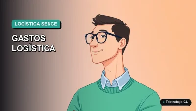 Ilustración vectorial plana moderna de un trabajador masculino revisando gráficos en una laptop, sobre fondo degradado verde azulado, para artículo sobre control de gastos de logística SENCE 2026.