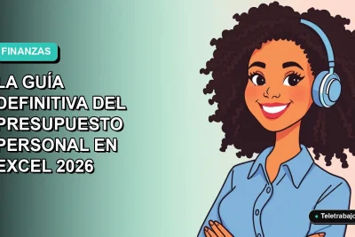 Ilustración vectorial plana de una mujer profesional chilena con blusa azul, sonriendo, sobre un fondo degradado suave de color teal. Representa el control financiero y la planificación presupuestaria moderna.