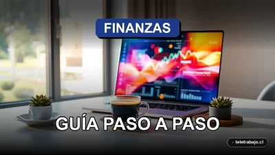 Guía de finanzas para trabajadores autónomos en Chile mostrando un escritorio moderno con laptop y gráficos abstractos.