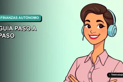 Ilustración plana corporativa de una trabajadora autónoma chilena sonriente, con fondo degradado azul verdoso, para guía de control financiero 2026.