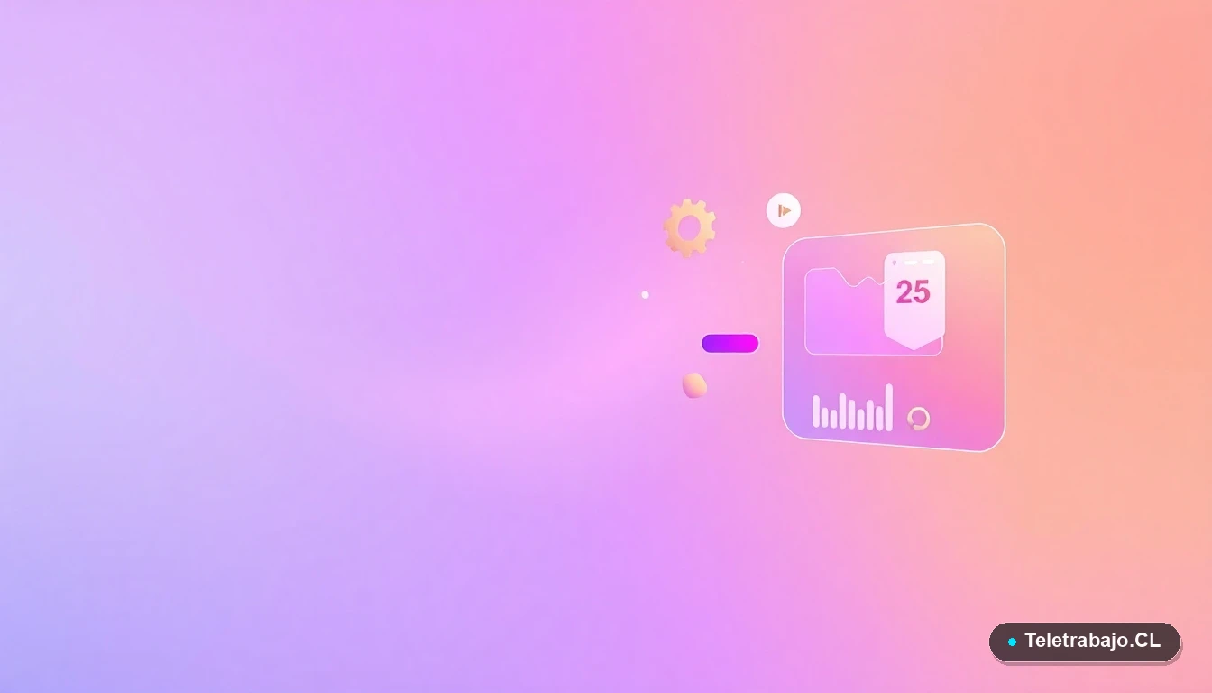 Interfaz de usuario abstracta con gráficos y iconos flotantes en tonos lavanda y durazno, representando herramientas de gestión financiera digital para autónomos.