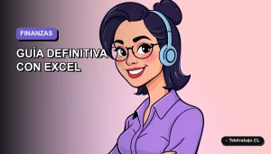 Ilustración vectorial plana de una mujer profesional chilena sonriendo, con fondo degradado lavanda, representando el control financiero personal.
