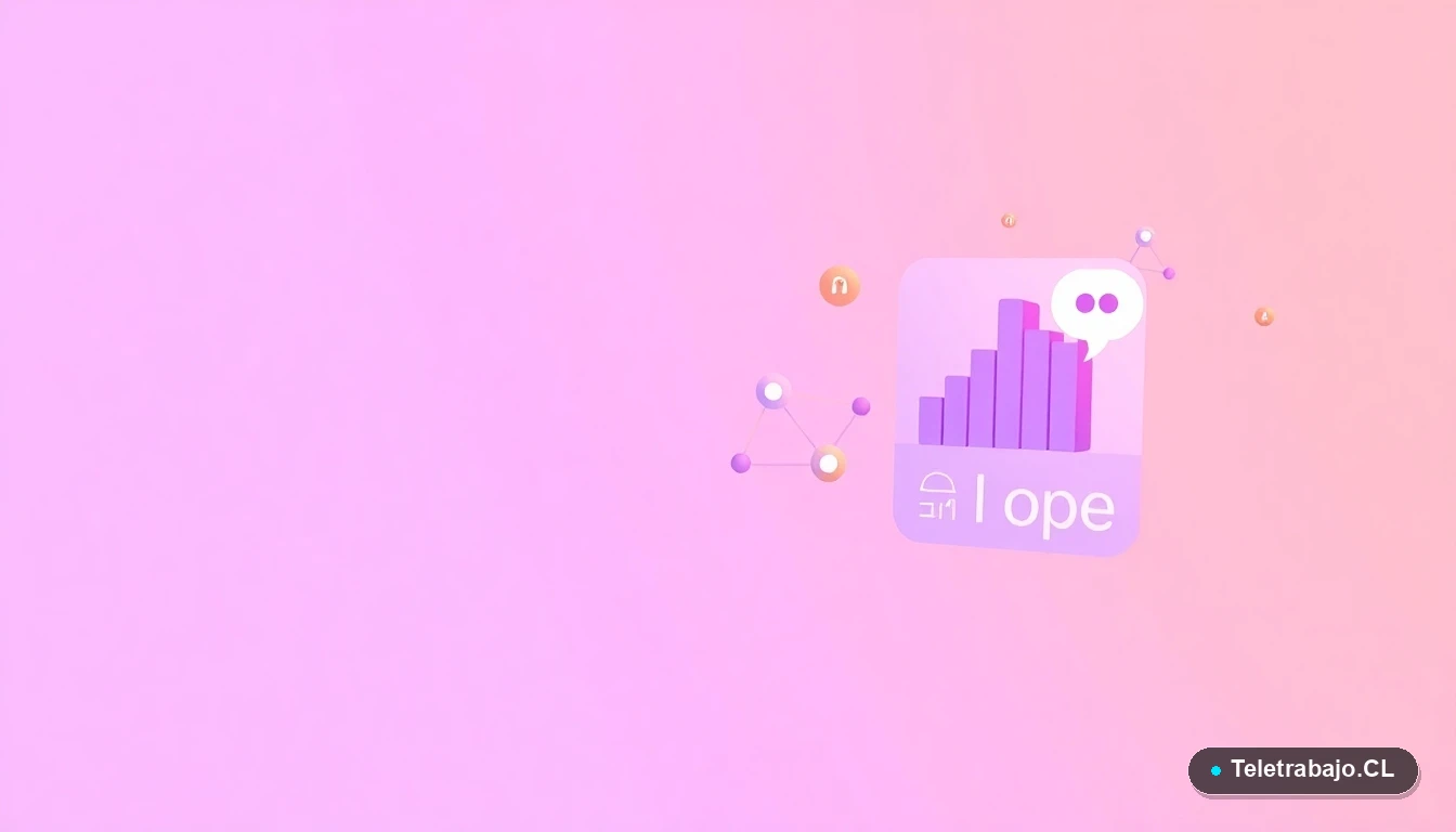 Interfaz de usuario abstracta con gráficos y iconos de conversación flotantes, en estilo vectorial plano, sobre fondo degradado lila. Representa el análisis y apoyo de la IA en la comunicación.