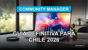 Guía definitiva para convertirse en Community Manager en Chile 2026, representada por un escritorio moderno con tecnología.