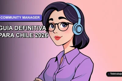 Ilustración plana vectorial de mujer profesional chilena como community manager, con fondo degradado lavanda y espacio negativo a la izquierda.