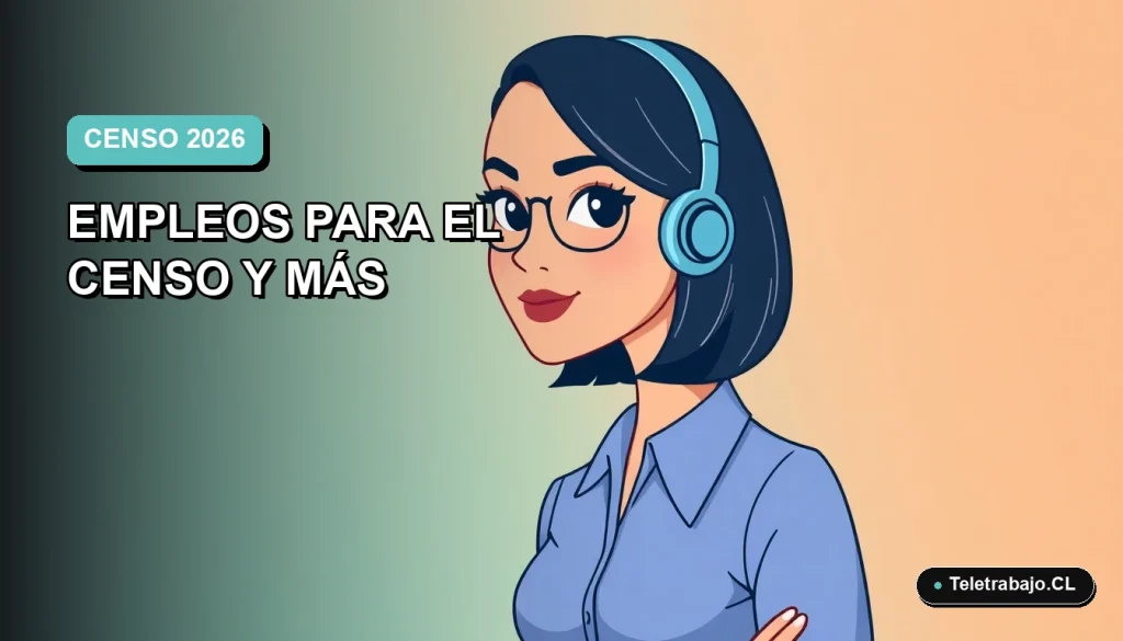 Ilustración vectorial plana de una mujer profesional con blusa azul y corte bob, sobre fondo degradado azul verdoso, representando oportunidades laborales para el Censo 2026 del INE.