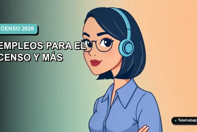 Ilustración vectorial plana de una mujer profesional con blusa azul y corte bob, sobre fondo degradado azul verdoso, representando oportunidades laborales para el Censo 2026 del INE.