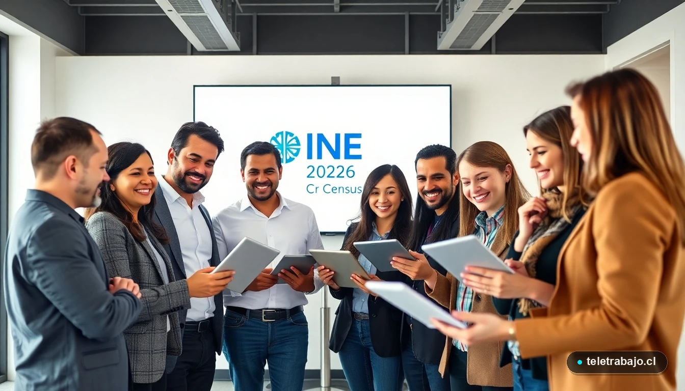 Profesionales chilenos revisando postulaciones para los empleos del Censo 2026 del Instituto Nacional de Estadísticas