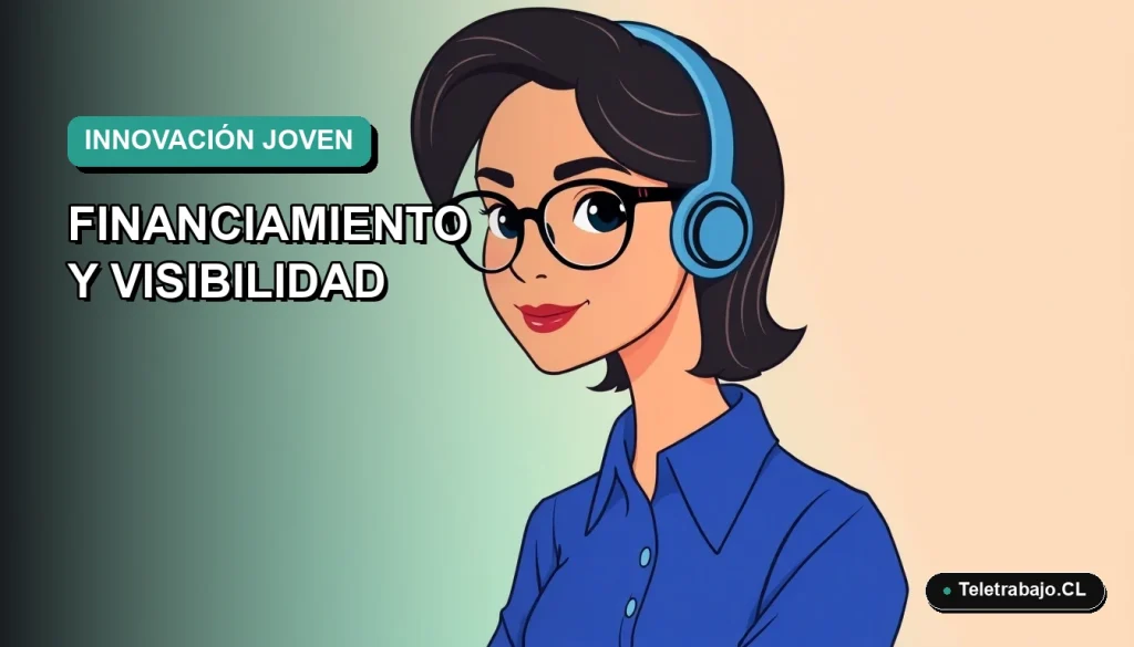 Ilustración vectorial plana de una mujer joven profesional con blusa azul y lentes, sobre fondo degradado verde azulado, representando innovación en Chile.