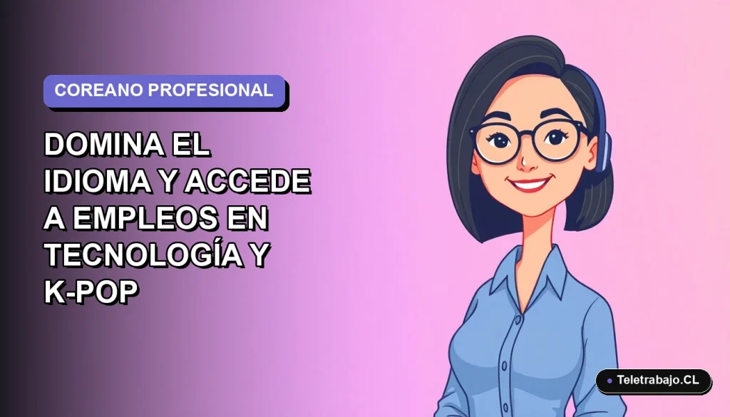 Ilustración plana vectorial de mujer profesional con blusa azul y corte bob, sobre fondo degradado lavanda, representando el dominio del coreano para empleos en tecnología.