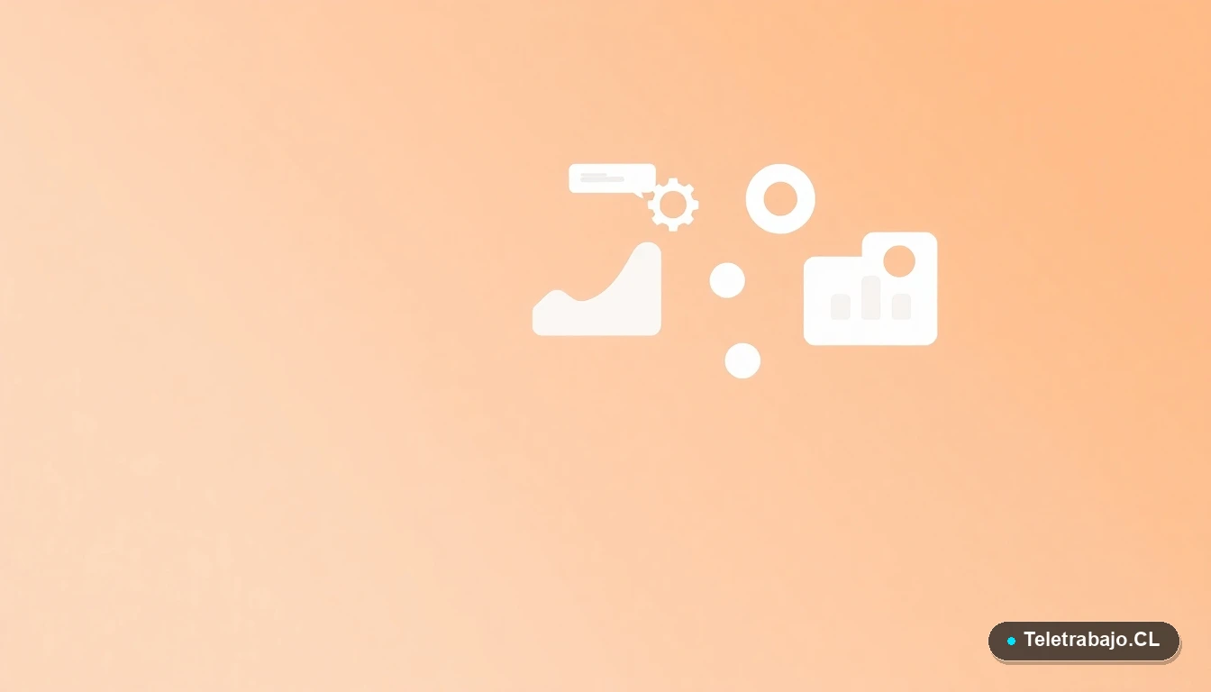 Composición abstracta de interfaz de usuario con gráficos y engranajes flotantes en estilo vectorial plano, sobre fondo degradado melocotón, simbolizando habilidades tecnológicas.