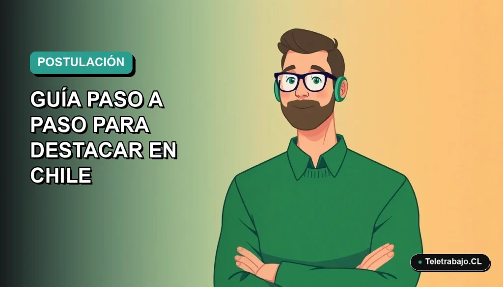 Ilustración plana vectorial de un trabajador profesional masculino de tecnología, con suéter verde, junto a un set de trabajo moderno, sobre un fondo degradado azul verdoso.