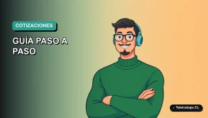 Ilustración vectorial plana de un trabajador independiente revisando su cotización previsional en una laptop, fondo con gradiente de color teal.