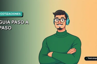 Ilustración vectorial plana de un trabajador independiente revisando su cotización previsional en una laptop, fondo con gradiente de color teal.