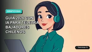 Guía 2026 para crear gráficos profesionales con inteligencia artificial para teletrabajadores chilenos, ilustración vectorial plana.