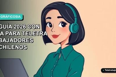 Guía 2026 para crear gráficos profesionales con inteligencia artificial para teletrabajadores chilenos, ilustración vectorial plana.