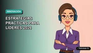 Ilustración vectorial plana de líder de equipo chilena moderna, estilo Corporate Memphis, con fondo degradado azul verdoso.