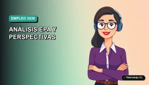 Ilustración vectorial plana de una profesional mujer analizando datos de empleo en una pantalla, estilo corporativo moderno, fondo degradado suave.
