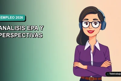 Ilustración vectorial plana de una profesional mujer analizando datos de empleo en una pantalla, estilo corporativo moderno, fondo degradado suave.
