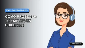 Ilustración vectorial plana de una mujer profesional chilena con blusa azul y lentes, mirando con seguridad a la cámara. Fondo con degradado suave de azul a gris claro, espacio negativo a la izquierda.