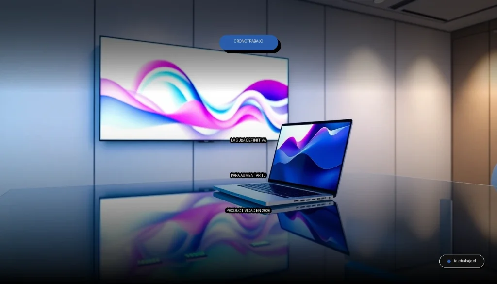 Guía visual sobre cronotrabajo y gestión del tiempo para aumentar la productividad laboral en una oficina moderna.