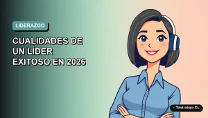 Ilustración plana corporativa de una mujer profesional de teletrabajo, con blusa azul y corte bob, sobre fondo degradado suave azul verdoso.