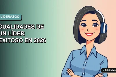 Ilustración plana corporativa de una mujer profesional de teletrabajo, con blusa azul y corte bob, sobre fondo degradado suave azul verdoso.