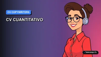 Ilustración vectorial plana de estilo premium para blog, mostrando a una copywriter chilena sonriente con un fondo azul degradado, representando la cuantificación de logros profesionales.