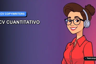 Ilustración vectorial plana de estilo premium para blog, mostrando a una copywriter chilena sonriente con un fondo azul degradado, representando la cuantificación de logros profesionales.