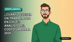 Ilustración vectorial plana de un trabajador masculino de tecnología con suéter verde, sobre fondo degradado azul verdoso. Espacio negativo a la izquierda.