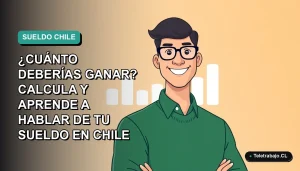 Ilustración plana de un trabajador remoto masculino con suéter verde junto a un gráfico de barras, sobre un fondo degradado azul y verde. Espacio negativo a la izquierda.