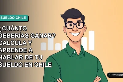 Ilustración plana de un trabajador remoto masculino con suéter verde junto a un gráfico de barras, sobre un fondo degradado azul y verde. Espacio negativo a la izquierda.
