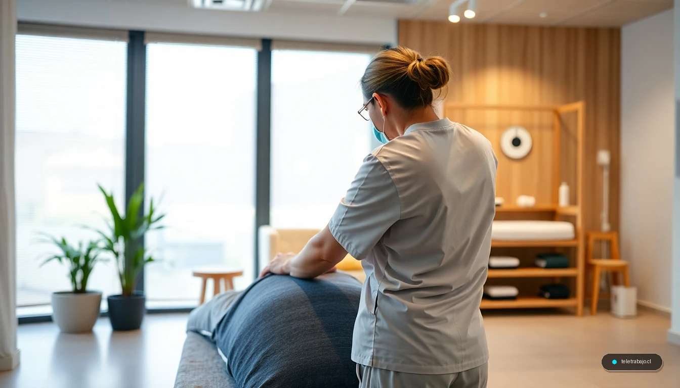 Quiromasajista profesional realizando un masaje en una clínica de fisioterapia en España