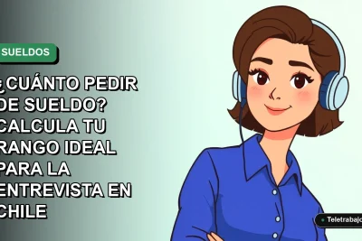 Ilustración vectorial plana de una profesional chilena sonriente con blusa azul, sobre fondo degradado verde, para calcular rango salarial ideal.