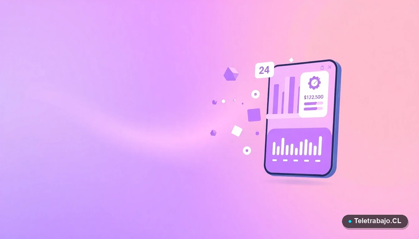 Interfaz de usuario abstracta con gráficos flotantes y una calculadora, representando la planificación de la jubilación, sobre fondo degradado lila.